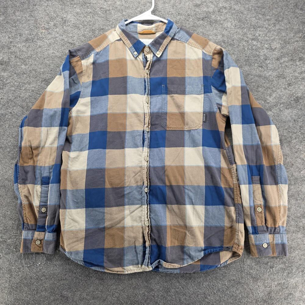 Columbia Shirt Mens M Blue Plaid Flannel Long Sleeve Button Up Regular Fit